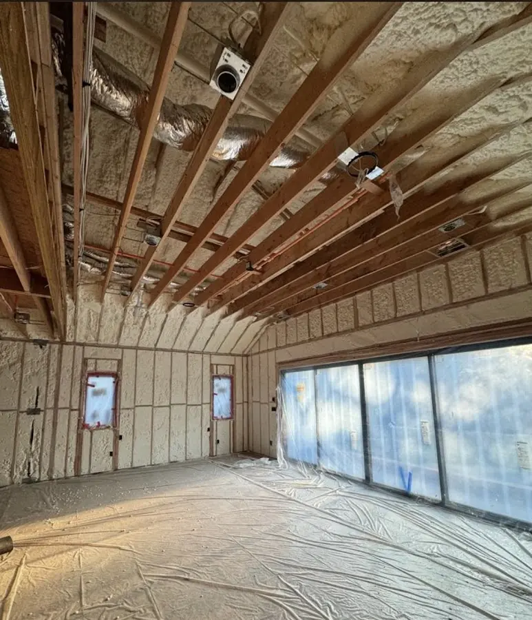 Interior walls and ceiling insulated with spray foam during new construction in East Lampeter